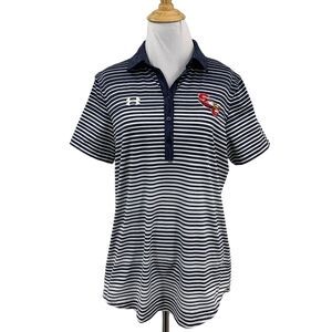 Under Armour Shirt Womens M Medium Dark Blue HeatGear Striped Performance Golf